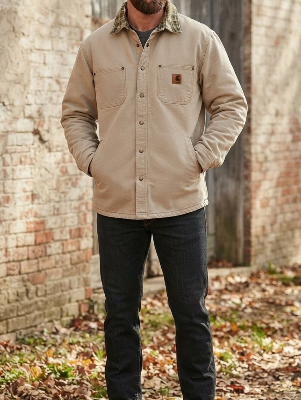 Vintage Y2K Carhartt Men’s Sandstone Button-Up Work Jacket - Sand